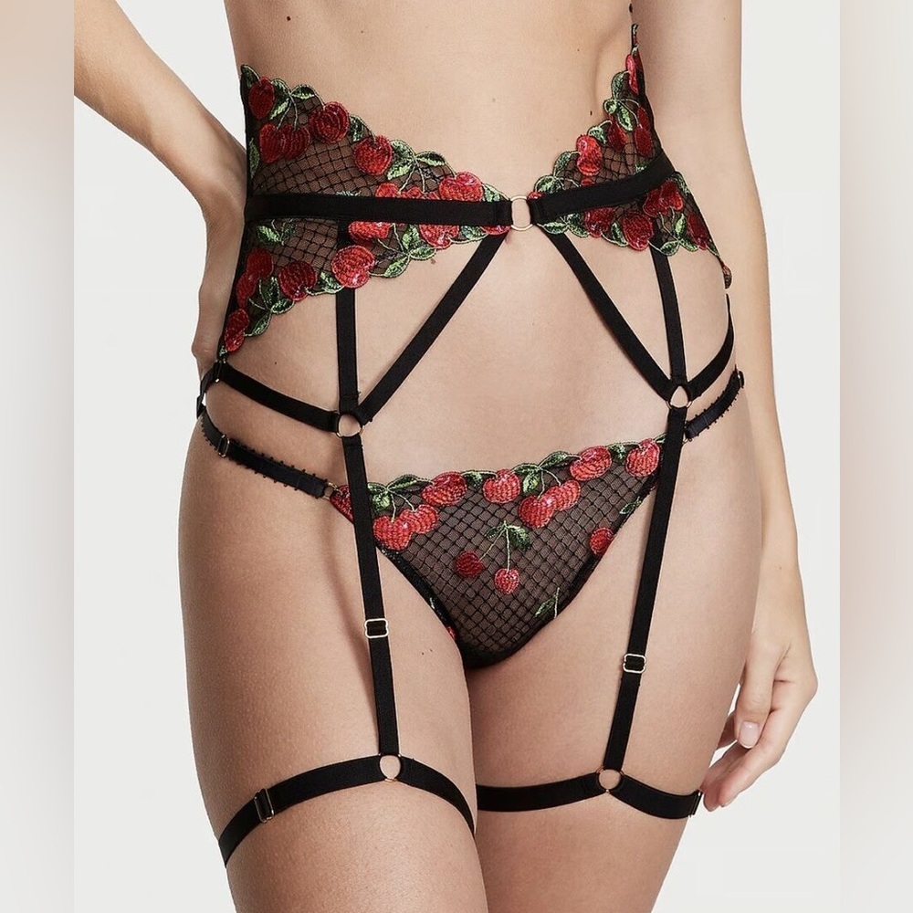 NWT Victoria’s Secret VS Very Sexy Cherry Embroidery Garter Belt Lingerie